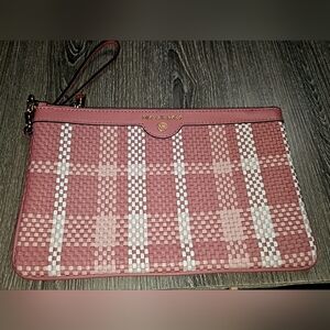 Authentic Rare Large Michael Kors Jet Set Charm Woven Wristlet rose/white/blush